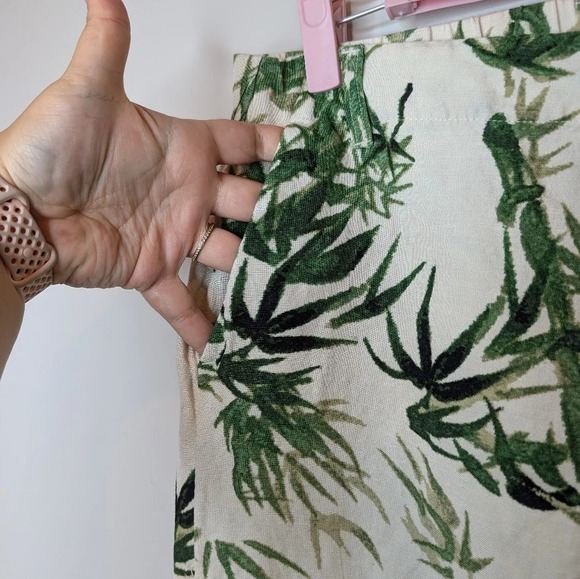 J Jill Cream Tropical Leaf Plant Patterned Linen Blend  Wide Leg Pants Women S - Picture 3 of 11